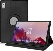 [Reelau] Rotating Case Compatible with Lenovo Tab M9 9 inch 2023 (Model TB-310FU), PU Leather Case for Lenovo Tab M9 9.0" 2023 Released [2 Standing Way] [Auto Wake Up/Sleep] (Black)