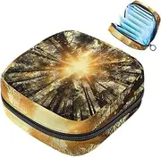 Period Bag,Sanitary Napkin Storage Bag,Scenery Forest Sunshine Tree,Tampon Bag for Purse