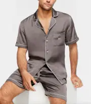 NEW PETER ALEXANDER CHARCOAL GREY POLY SATIN SHORTIE PJ SET MENS MEDIUM M RP$129
