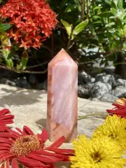 Carnelian Agate White Stripe Banding Polished Crystal Tower