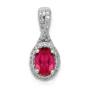 14k White Gold Real Diamond and Oval Ruby Halo Pendant
