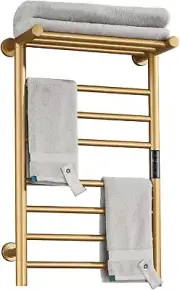 Electric Towel Warmer Gold with Timer, 7 Bar Wall Mounted Heated Towel Rack for