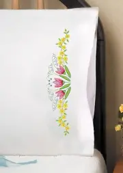 Tobin Tulip Time Stamped for Embroidery Pillowcases