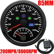 85mm Black Waterproof GPS Speedometer 200KM/H With Tacho 8000RPM For Boat Car