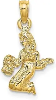 [JewelryWeb] Gold 3 d Virgo Zodiac Pendant Necklace 19.4x11.65mm Wide