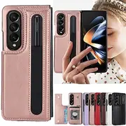 Phone Case For Samsung Galaxy Z Fold 6 Z Fold 5 Z Fold 4 Z Fold 3 Leather With Card Holder Kickstand with Pen Slot Holder Solid Color PC PU Leather