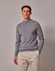 Hawes & Curtis Mid Grey Lightweight Merino Turtle Neck Blue