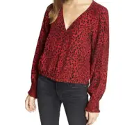 New Sanctuary Womens Farrah Red Leopard Print Hi-Low Button-Down Top Blouse XXS