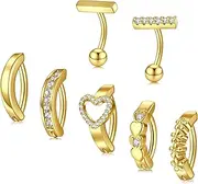 [QWALIT] Clicker Belly Button Ring Dangle Belly Ring Silver Gold Belly Button Rings Surgical Steel Dangly Belly Button Piercing Clicker Belly Rings for Women