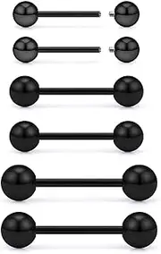 [Kwoencxi] Ocptiy 14G 16G Black Nipple Piercing Jewelry Tongue Rings Hypoallergenic 316L Surgical Steel Externally Threaded Nipple Tongue Ring Barbell Piercing Jewelry for Women Men 12mm 14mm 16mm 19mm 22mm