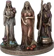 Veronese Design 4 3/8 Inch Triple Moon Goddess Maiden Mother and Crone Cold Cast Resin Bronze Finish Wiccan Sculpture
