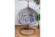 Double Seat Hanging Egg Chair Luxury Model - Gray Basket & White Cushion