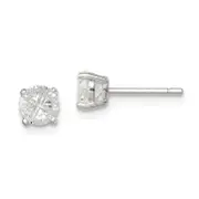 Sterling Silver 5mm Round Basket Set Cross-Cut Cz Stud Earrings
