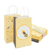 24x Bumble Bee Party Paper Gift Bags with Handles for Baby Shower 5 x 9 x 3"