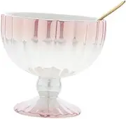 Cabilock Set of 1 Tall Ceramic Mug Dessert Bowl 340ml Footed Cup Spoon for Pudding Ice Cream Snack Party