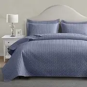Maple&Stone Quilt Set Oversized King Size, 128"x120" Lightweight Mineral Blue Bedspread Ultrasonic Chevron Pattern Light Coverlet for All Season Comforter Bedding Decor - 3 Piece Bed Cover Sets
