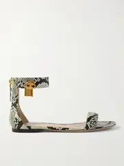 [TOM FORD] TOM FORD - Embellished Snake-effect Leather Sandals - Snake print - IT41 IT 41 Animal print