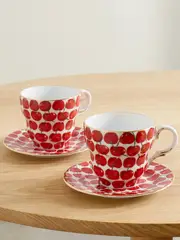 [La DoubleJ] La DoubleJ - Big Mama Set Of Two Porcelain Teacups And Saucers - Red - One size One size Red