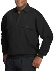 Harbor Bay by DXL Big & Tall Long-Sleeve Mesh Panel Banded-Hem Shirt in Black at Nordstrom, Size Xx-Large L