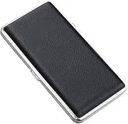 [ARKCHIU] Leather Cigarette Case, Metal Case, Holds 14 Cigarettes 120mm, Ultra-Thin One-Hand Operate Black,One Size