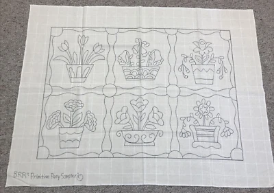 Vtg Rug Hook Pattern Breezy Ridge Rugs Primitive Posy Sampler Burlap 23.5"x33.5"