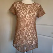 Ann Taylor Loft Womens Lace Top Sheer Overlay XS Cocoa Brown Cap Sleeve NWT