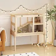 Timechee Guinea Pig House for 2 with Stand, Small Animals Rabbit Cages with a Pull Out Tray, Wooden 2 Stories Indoor Large Hamster Habitat Playpen with Ramp, Hideout, Platform