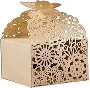 (Ivory) - 50pcs Laser Cut Flower Candy Boxes,6.6cm x 6.6cm x 4.1cm Butterfly Gift Boxes for Anniverary Party Wedding Favour(Ivory)