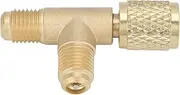 Quick Coupler Access Tee, 1/4" SAE Brass Valves Core Tee Adapter for Gauge Deep Vacuum Pump Manifold R22 R12 R134