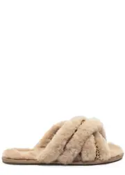 Ugg Scuffita Shearling Slippers , Slippers, Suede Designer Plaque - Leopard - 7 7