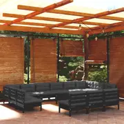 14 Piece Garden Lounge Set with Cushions Black Solid Pinewood vidaXL
