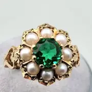 Unique Vintage Wedding Ring Simulated Emerald Round Cut Sterling Silver 925