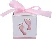 Haofy 50Pcs Cute Baby Footprint Design Candy Box Baby Shower Favors Chocolate Packaging Box Candy Kids Birthday Shower Guests Wedding Party Supplies (Rosy)