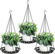 3 Pcs Hanging Planter, Portable Metal Hanging Planter, Classy Glossy Black Decorative, Flower Pots Suitable for Indoor Outdoor Plants, Home Garden, Porch, Balcony (Plants/Pots Not Included)