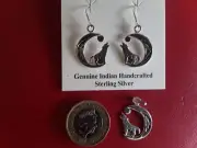 Howling Wolf Earrings or Pendant. Genuine Native Am. Craftwork. Howling at Moon