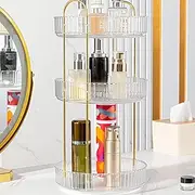 360° Rotating Makeup Organizer, Bathroom Makeup Carousel Spinning Holder Rack, Countertop Vanity Shelf for Cosmetic, Perfume, Lotions Skin Care (3 Tiers, Clear)