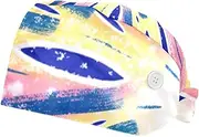 [FVQL] 2 Pcs Bouffant Caps with Sweatband, Scrub Cap with Buttons, Floral Pattern Abstract
