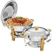 WARMOUNTS Chafing Dish Buffet Set, 5QT 2/4 Pack Gold Accent Stainless Steel Chafers and Buffet Warmers Sets with Lid & L