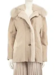 Beige Wool Shearling Trim Coat