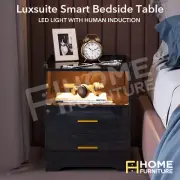 Bedside Table Smart RGB LED Lighted Side Storage Cabinet with 2 USB ports Black