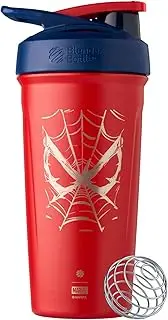 BlenderBottle Marvel Strada Cup Insulated Stainless Steel Shaker Bottle with Wire Whisk, 24-Ounce, Spiderman Web