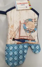 Jumbo Printed Kitchen 12" Oven Mitt, NAUTICAL,SEALIFE & BOAT, w/ blue back by AM