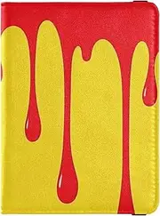 [Amooorous] Flowing Pigment Red Yellow Art Leather decorative cute passport holder Travel Documents Organizer Protector Passport Case Travel Documents Wallet Lightweight, Flowing pigment red yellow art, 1 size