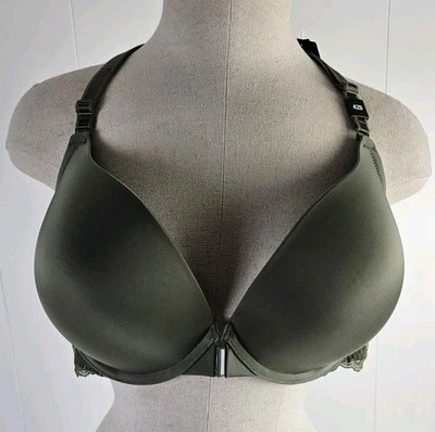 Torrid Curve Push Up Plunge Bra Sz 42D Olive Green Padded Underwire Support NWT