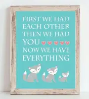 Teal Girl Woodland Animals Nursery Print, Girl Fox Baby Room Decor 8x10 Unframed