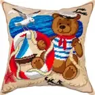 DIY Needlepoint/Tapestry Pillow Kit "Bear the Sailor" 16x16 in / 40x40 cm