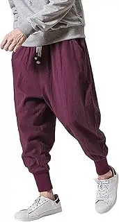 [Generic] Mens Linen Sweatpants Loose Fit Elastic Drawstring Elastic Waist Hip Hop Harem Pants Crotch Pants with Pockets
