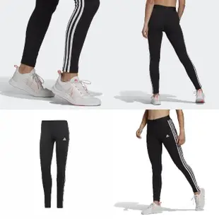 【adidas 愛迪達】緊身褲 3-Stripes Leggings 女款 愛迪達 三線 內搭褲 健身 重訓 瑜珈 黑 白(GL0723)