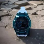 Custom Blue And Black Casioak Casio G shock Ga-2100 White Band Blue Clear Case