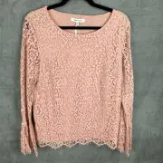 Rose And Olive Top Womens Large Pink Lace Bell Sleeve Romantic Boho Whimsy NEW